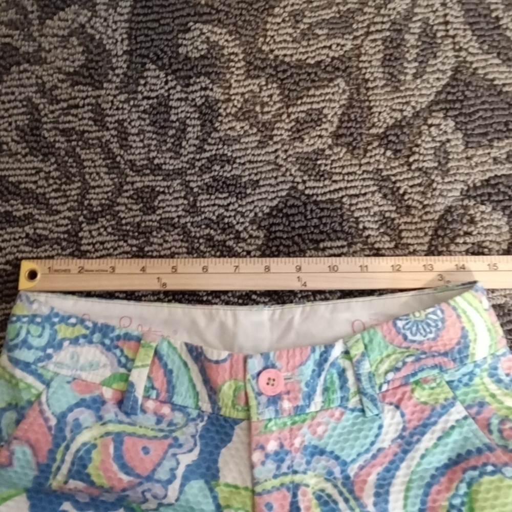 Lilly Pulitzer Blue and Green High Waist Shorts Callahan Vacation Womens Size 0 - Picture 8 of 9